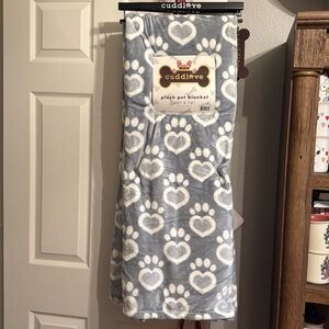 HEART PAW Print 50x70” Plush Throw Blanket Dog Cat Pet Gray